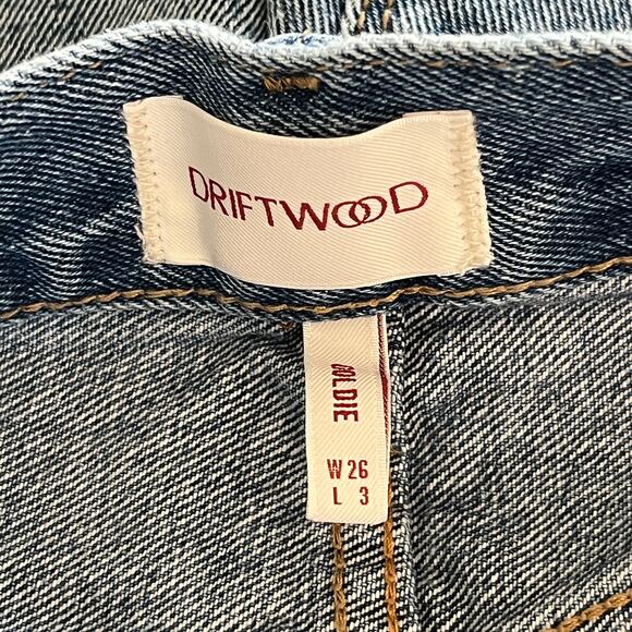 Driftwood x Folklore Goldie White Denim Frayed Hem Embroidered Jean Shorts sz 26 - Picture 6 of 8